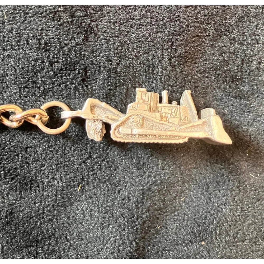 CAT Keychain Silver Tone Caterpillar Bulldozer Diecast Metal